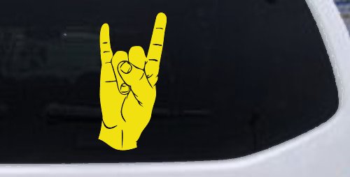 Rock N Roll Hand Gesture Music Car or Truck Window Decal Sticker (Yellow)