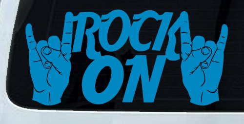 Rock On With Hands Music Car or Truck Window Vinyl Decal Sticker (Blue)