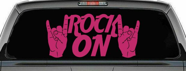 Rock On With Hands Music Car or Truck Window Decal Sticker (Hot Pink)