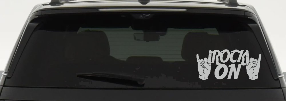 Rock On With Hands Music Car or Truck Window Decal Sticker (Light Gray)