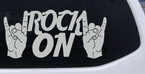 Rock On With Hands Music Car or Truck Window Vinyl Decal Sticker (Light Gray)