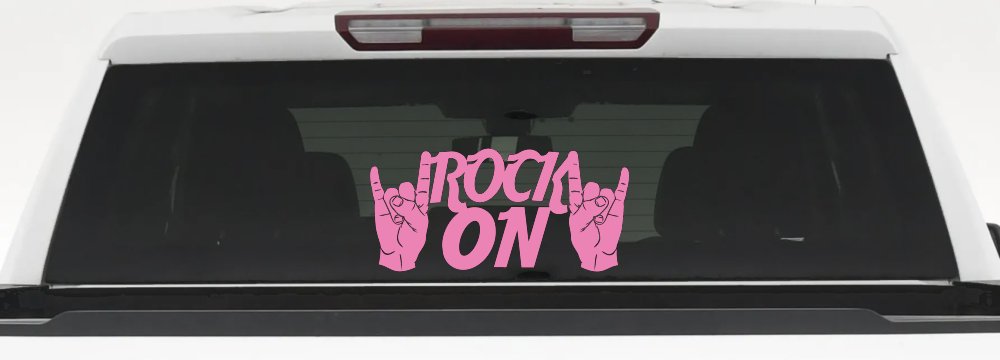 Rock On With Hands Music Car or Truck Window Decal Sticker (Pink)