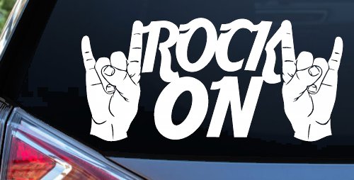 Rock On With Hands Music Car or Truck Window Decal Sticker (White)