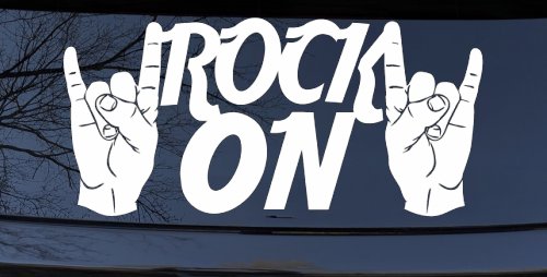 Rock On With Hands Music Car or Truck Window Decal Sticker (White)