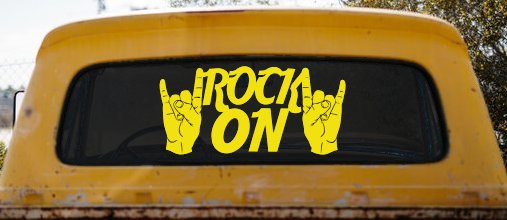 Rock On With Hands Music Car or Truck Window Decal Sticker (Yellow)