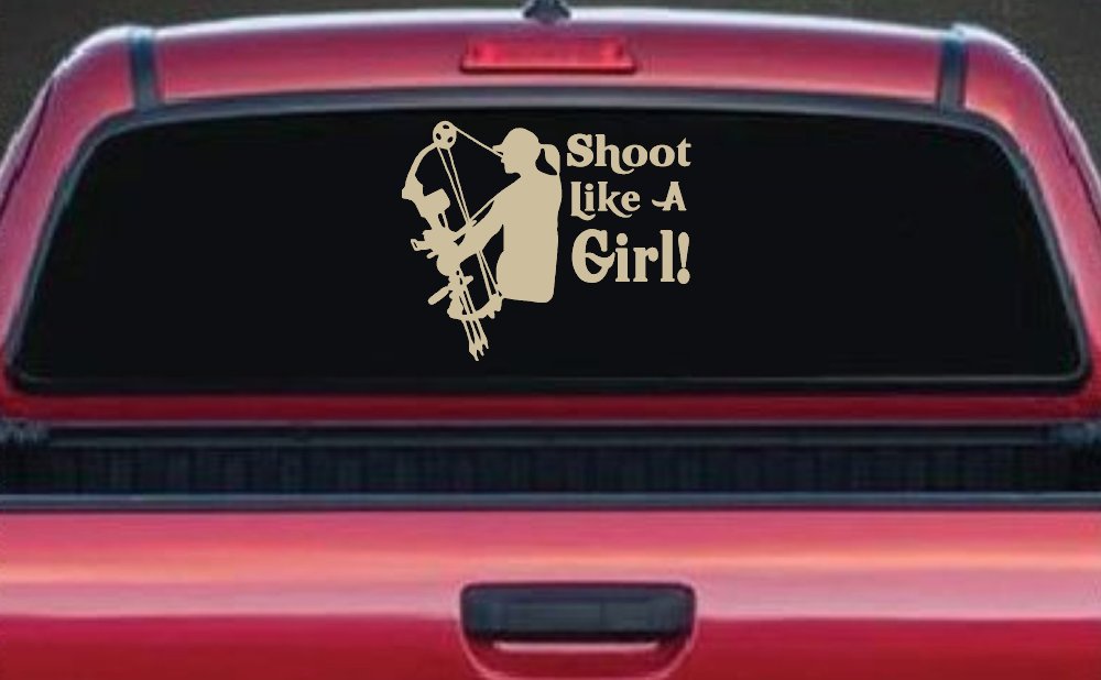 Shoot Like A Girl Bow Hunter Hunting Car or Truck Window Decal Sticker (Desert Sand)