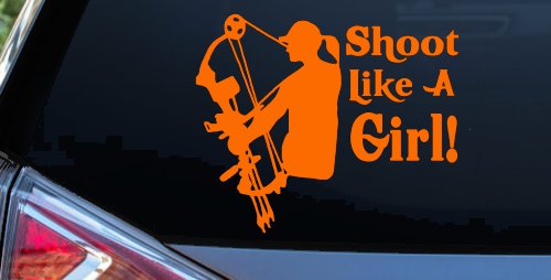 Shoot Like A Girl Bow Hunter Hunting Car or Truck Window Decal Sticker (Orange)