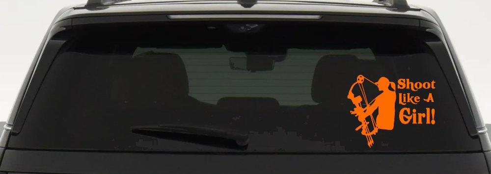 Shoot Like A Girl Bow Hunter Hunting Car or Truck Window Decal Sticker (Orange)