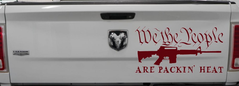 We The People Are Packin Heat 2nd Amendment AR15 Gun Car or Truck Window Decal Sticker (Purple Red)