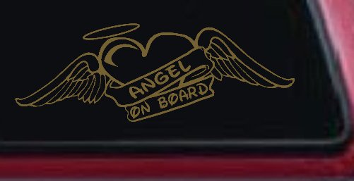 Angel On Board With Wings And Halo Christian Car or Truck Window Decal Sticker (Gold)