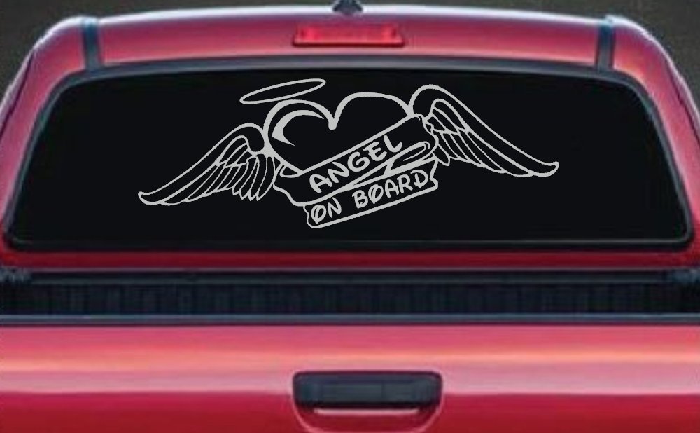 Angel On Board With Wings And Halo Christian Car or Truck Window Decal Sticker (Light Gray)