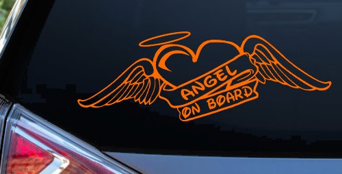 Angel On Board With Wings And Halo Christian Car or Truck Window Decal Sticker (Orange)