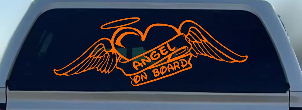 Angel On Board With Wings And Halo Christian Car or Truck Window Decal Sticker (Orange)