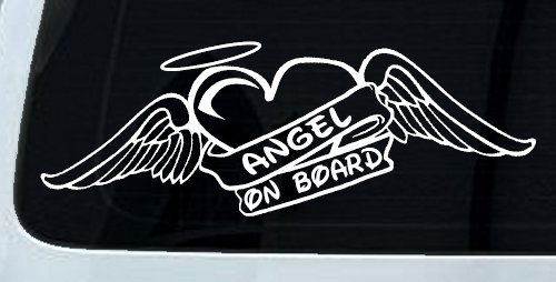 Angel On Board With Wings And Halo Christian Car or Truck Window Decal Sticker (White)