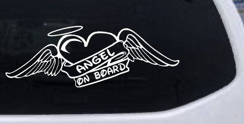 Angel On Board With Wings And Halo Christian Car or Truck Window Decal Sticker (White)