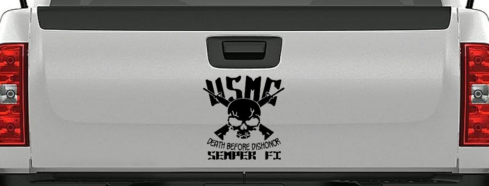 USMC Death Before Dishonor Semper Fi Military Car or Truck Window Decal Sticker (Black)