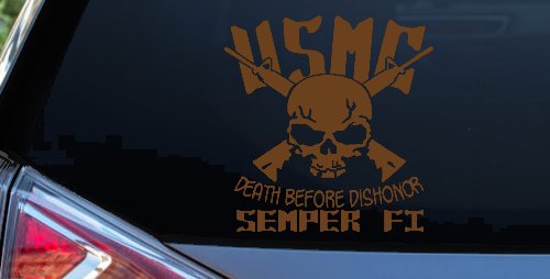 USMC Death Before Dishonor Semper Fi Military Car or Truck Window Decal Sticker (Copper)