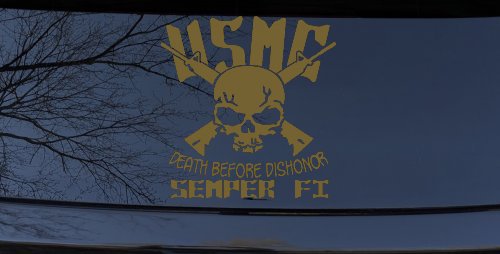 USMC Death Before Dishonor Semper Fi Military Car or Truck Window Decal Sticker (Gold)