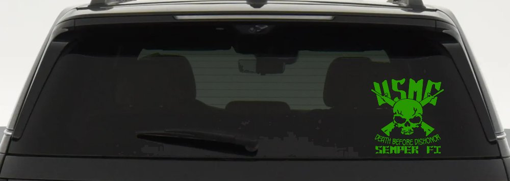 USMC Death Before Dishonor Semper Fi Military Car or Truck Window Vinyl Decal Sticker (Lime)