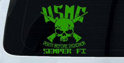 USMC Death Before Dishonor Semper Fi Military Car or Truck Window Decal Sticker (Lime)
