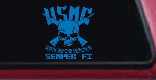 USMC Death Before Dishonor Semper Fi Military Car or Truck Window Decal Sticker (Sky Blue)
