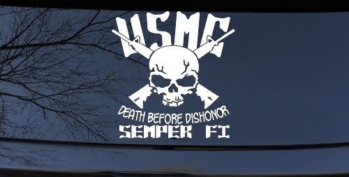 USMC Death Before Dishonor Semper Fi Military Car or Truck Window Decal Sticker (White)