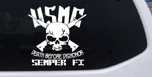 USMC Death Before Dishonor Semper Fi Military Car or Truck Window Decal Sticker (White)