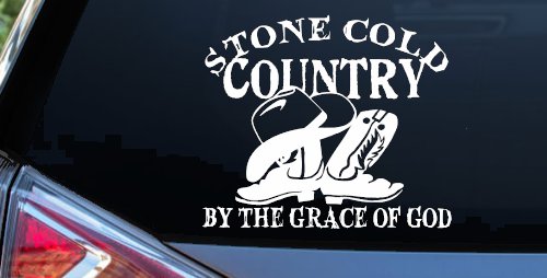 Stone Cold Country By The Grace Of God Car or Truck Window Vinyl Decal Sticker (White)