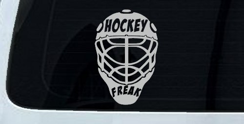 Hockey Freak Goalie Mask Sports Car or Truck Window Decal Sticker (Light Gray)