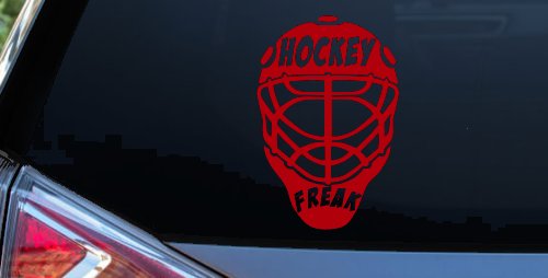 Hockey Freak Goalie Mask Sports Car or Truck Window Decal Sticker (Red)
