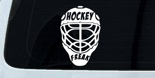 Hockey Freak Goalie Mask Sports Car or Truck Window Decal Sticker (White)