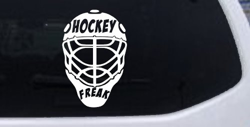 Hockey Freak Goalie Mask Sports Car or Truck Window Vinyl Decal Sticker (White)
