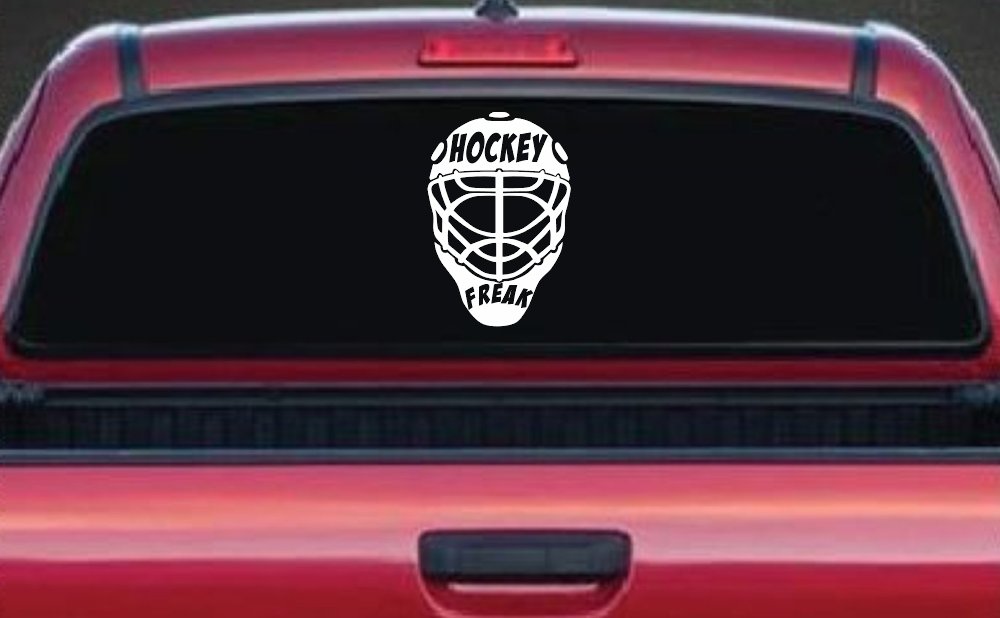 Hockey Freak Goalie Mask Sports Car or Truck Window Decal Sticker (White)