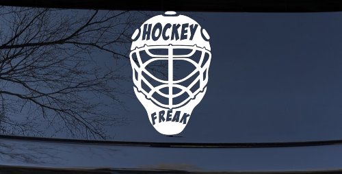 Hockey Freak Goalie Mask Sports Car or Truck Window Decal Sticker (White)