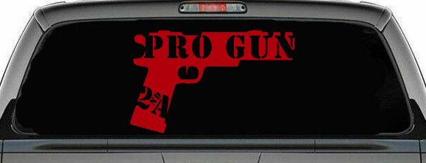 Pro Gun 2nd Amendment Hand Gun Car or Truck Window Decal Sticker (Red)