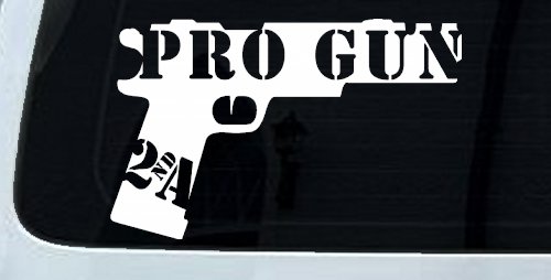 Pro Gun 2nd Amendment Hand Gun Car or Truck Window Vinyl Decal Sticker (White)