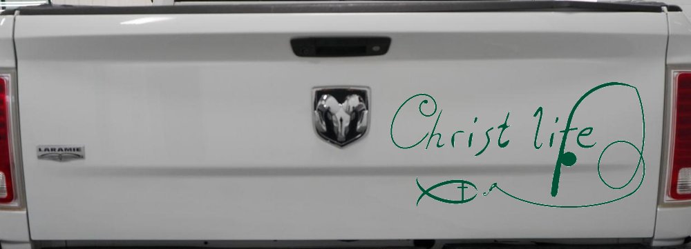 Christ Life Christian Fish Car or Truck Window Decal Sticker (Dark Green)