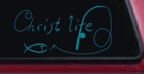 Christ Life Christian Fish Car or Truck Window Decal Sticker (Turquoise Blue)