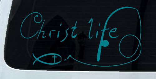 Christ Life Christian Fish Car or Truck Window Vinyl Decal Sticker (Turquoise Blue)