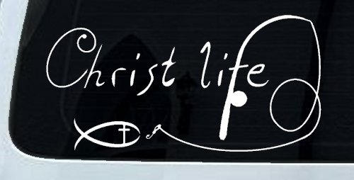 Christ Life Christian Fish Car or Truck Window Vinyl Decal Sticker (White)