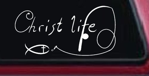 Christ Life Christian Fish Car or Truck Window Decal Sticker (White)