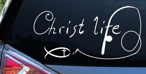 Christ Life Christian Fish Car or Truck Window Vinyl Decal Sticker (White)