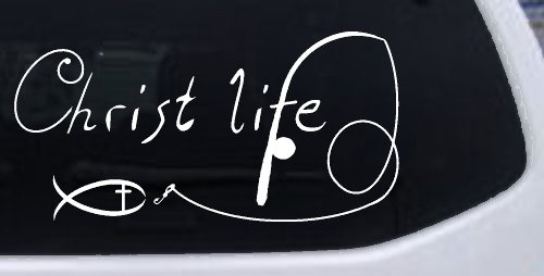Christ Life Christian Fish Car or Truck Window Vinyl Decal Sticker (White)