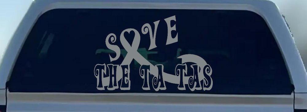 Save The Ta Tas Breast cancer ribbon Car or Truck Window Decal Sticker (Telegrey)