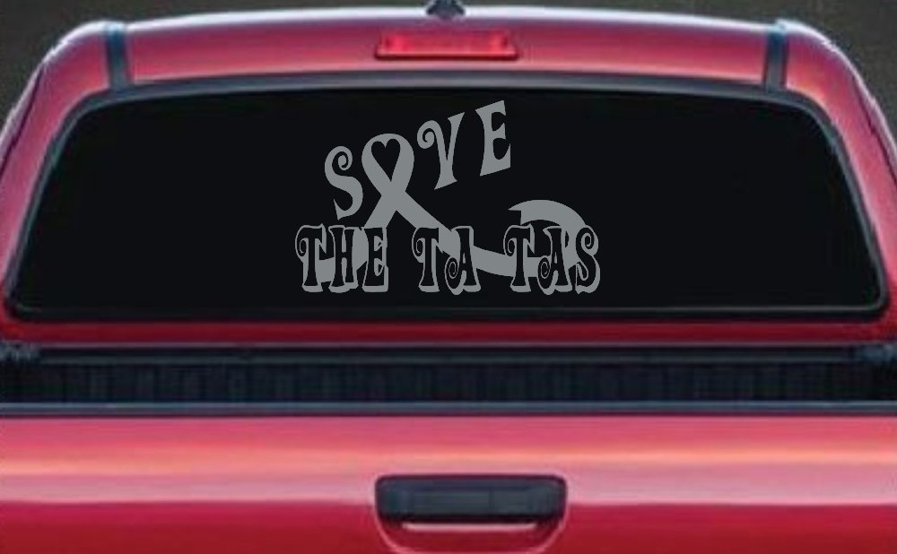 Save The Ta Tas Breast cancer ribbon Car or Truck Window Decal Sticker (Telegrey)