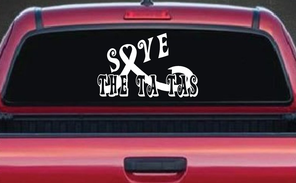 Save The Ta Tas Breast cancer ribbon Car or Truck Window Vinyl Decal Sticker (White)