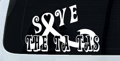 Save The Ta Tas Breast cancer ribbon Car or Truck Window Decal Sticker (White)