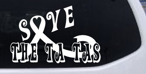 Save The Ta Tas Breast cancer ribbon Car or Truck Window Decal Sticker (White)