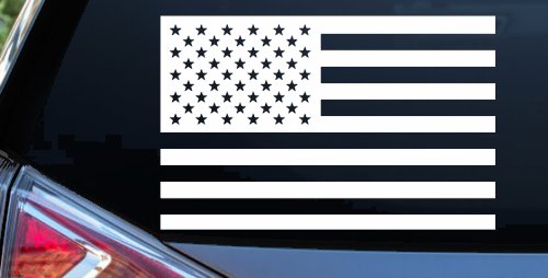 American US Flag Military Car or Truck Window Vinyl Decal Sticker (White)