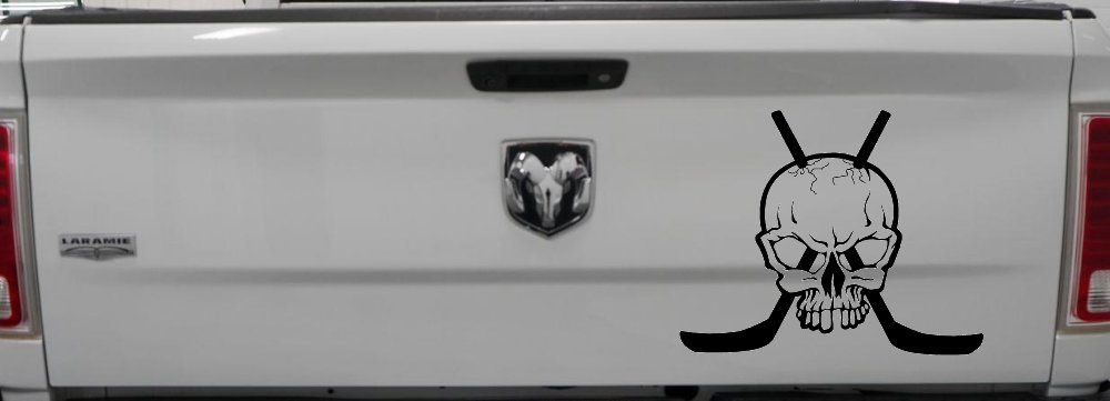 Hockey Skull Crossed Sticks Sports Car or Truck Window Decal Sticker (Black)